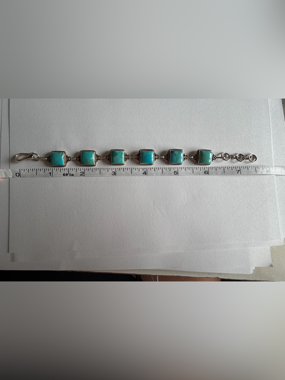 Sterling Silver Turquoise Square Link Bracelet - Picture 8 of 8